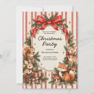 Klassieke Bosdieren Watercolor Kerst Partij Feestdagenkaart
