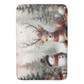 Klassieke bosrijke kerst herten / sneeuwpop badmat (Voorkant Verticaal)
