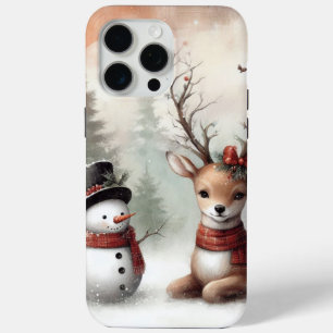 Klassieke bosrijke kerst herten / sneeuwpop iPhone 15 pro max hoesje