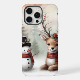 Klassieke bosrijke kerst herten / sneeuwpop iPhone 15 pro max hoesje