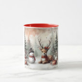 Klassieke bosrijke kerst herten / sneeuwpop mok (Midden)