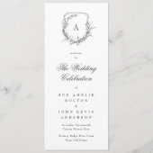 Klassieke Botanicals Monogram Crest Bruiloft Programma (Achterkant)