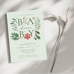 Klassieke Botanische Baby Shower 'Baby Winter Bloe Kaart