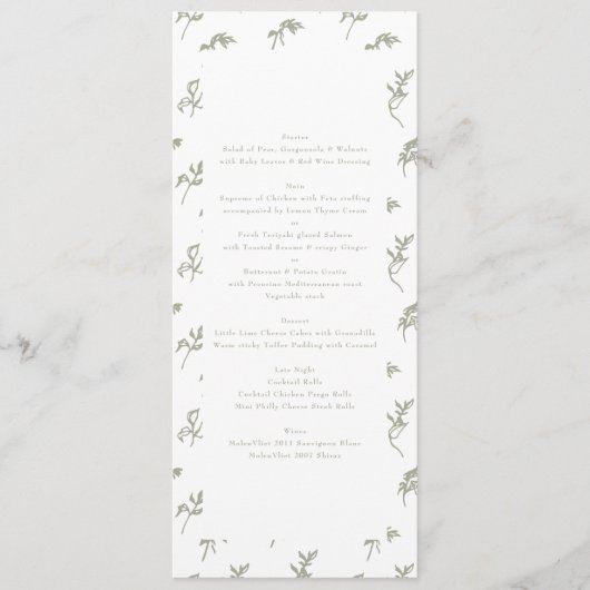 Klassieke  Botanische Crest Sage Groene Bruiloft Menu (Voorkant)