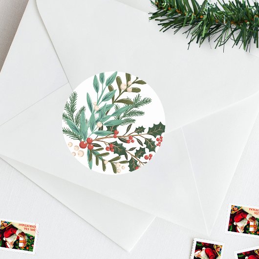 Klassieke Botanische Elegantie Kerstmis Ronde Sticker