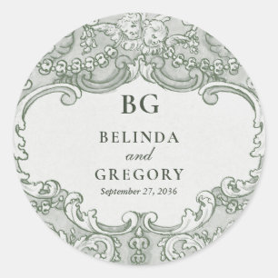 Klassieke Botanische Groene Tuin Bruiloft Thema Ronde Sticker