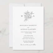 Klassieke botanische monogram bruiloft kaart (Voorkant)