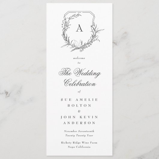 Klassieke botanische monogrammed de bruiloft crest programma (Achterkant)