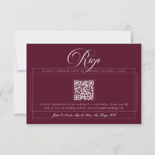 Klassieke Bourgondië Ivoor Kalligrafie QR Code Bru RSVP Kaartje