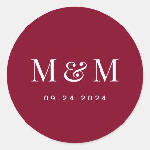 Klassieke  Bourgondië Rood Monogram Typografie Tro Ronde Sticker