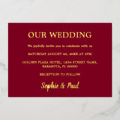 Klassieke Bourgondische bruiloft gouden folie uitn Folie Uitnodiging (Voorkant)