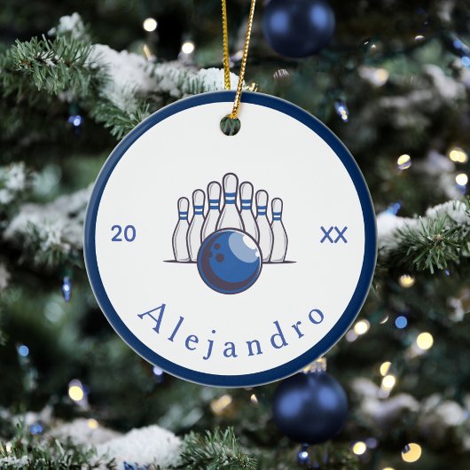 Klassieke Bowling Design Pins & Ball Name & Year Keramisch Ornament