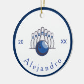 Klassieke Bowling Design Pins & Ball Name & Year Keramisch Ornament (Links)