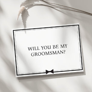 Klassieke Bowtie Zwart-wit Groomsman Voorstel Kaart
