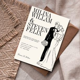 Klassieke bruid en bruidegom illustratie bruiloft kaart