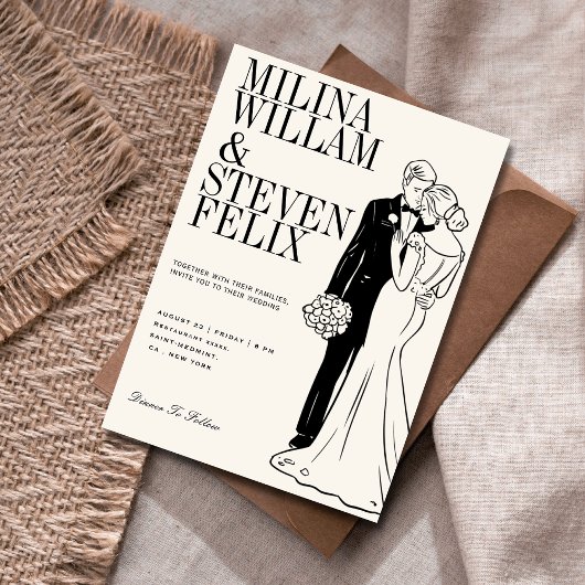 Klassieke bruid- en bruidegomillustratie bruiloft kaart