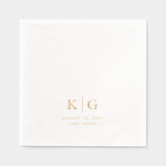 Klassieke bruiloft Monogram Datum Locatie Goud Folie Servetten (Voorkant)