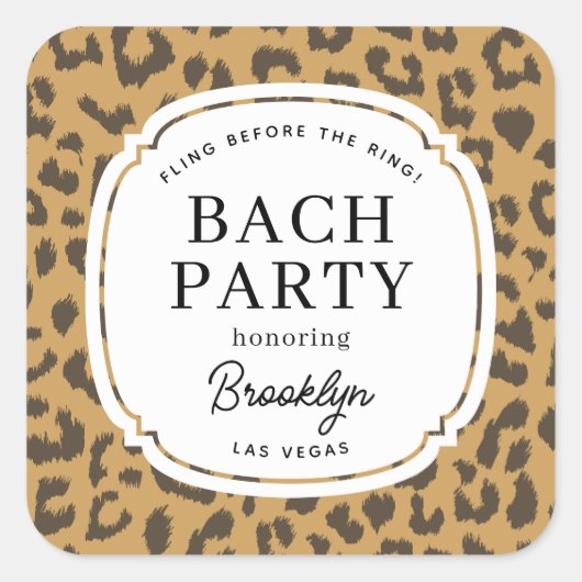 Klassieke bruine dierenprint vrijgezellenfeestje vierkante sticker (Voorkant)