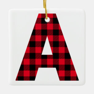 Klassieke Buffalo Plaid Monogram Een Foto Keramisch Ornament