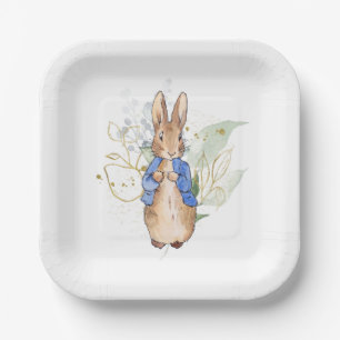 Klassieke Bunny Rabbit groene en gouden bladeren Papieren Bordje