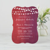 Klassieke Burgundy Red String Lights Wedding Kaart (Staand voorkant)
