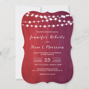 Klassieke Burgundy Red String Lights Wedding Kaart