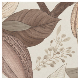 Klassieke Cacaopeulen en Bladeren Botanische Kunst Stof