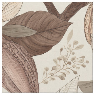 Klassieke Cacaopeulen en Bladeren Botanische Kunst Stof