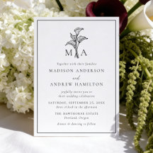 Klassieke Calla Lelie Monogram Bruiloft
