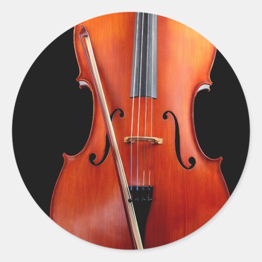 Klassieke cello op zwart ronde sticker (Voorkant)