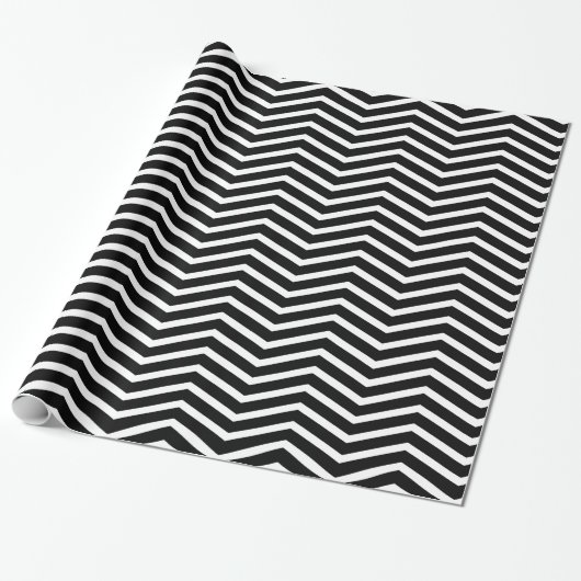Klassieke Chevron Pattern Black en White Cadeaupapier (Uitgerold)