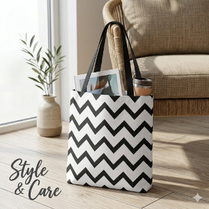 Klassieke Chevron-tas in Crisp Wit en Zwart Draagtas