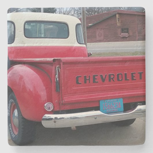 Klassieke Chevy Pickup Truck Tailgate Limestone Stenen Onderzetter (Voorkant)
