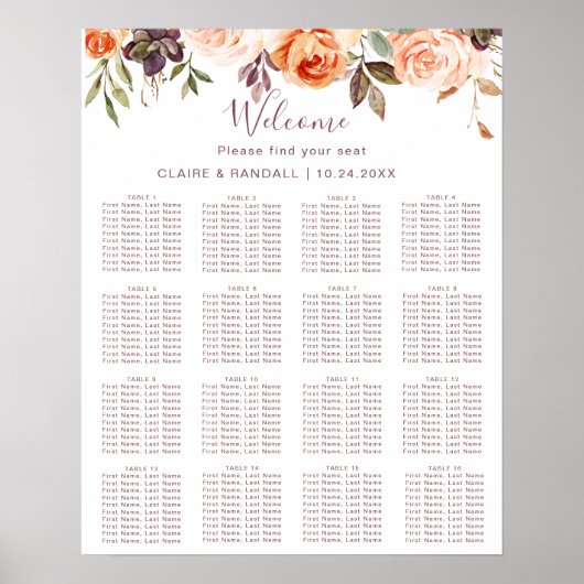 Klassieke Chic Boho Bloemige Trouwzaalstoelindelin Poster (Voorkant)
