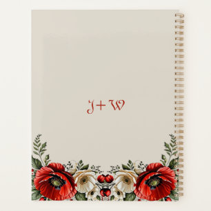 Klassieke Chic Burguandy Poppy Floral Ivory Weddin Planner
