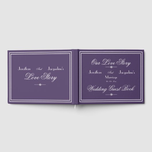 Klassieke Chic Dusty Paarse & White Script Wedding Gastenboek (Volledig)