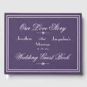Klassieke Chic Dusty Paarse & White Script Wedding Gastenboek (Voorkant)