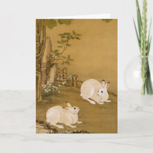 Klassieke Chinese kunst twee witte konijnen schild Kaart