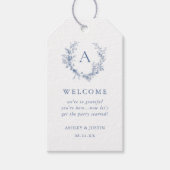 Klassieke Chinoiserie Blauw Monogram Bruiloft Welk Cadeaulabel (Voorkant)