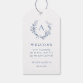 Klassieke Chinoiserie Blauw Monogram Bruiloft Welk Cadeaulabel (Achterkant)