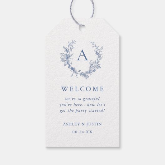 Klassieke Chinoiserie Blauw Monogram Bruiloft Welk Cadeaulabel (Achterkant)