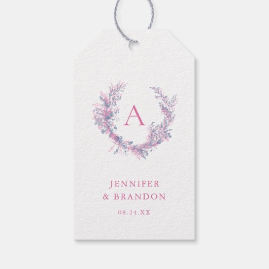 Klassieke Chinoiserie Roze Monogram Bruiloft Cadeaulabel (Achterkant)