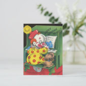Klassieke clown & hond zingen Gelukkig Verjaardag Briefkaart (Staand voorkant)