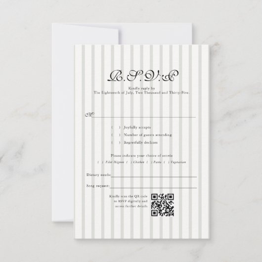 Klassieke Country Club Stripe QR Code Huwelijk RSV RSVP Kaartje (Voorkant)