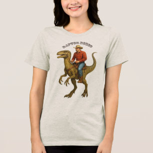 Klassieke Cowboy die een Velociraptor Dinosaurus B Tri-Blend Shirt