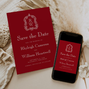Klassieke Cranberry Rode Monogram Wapenembleem Save The Date