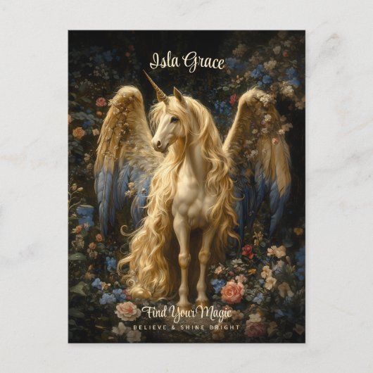 Klassieke Crème Eenhoorn Pegasus Bloemrijke Fantas Briefkaart (Voorkant)