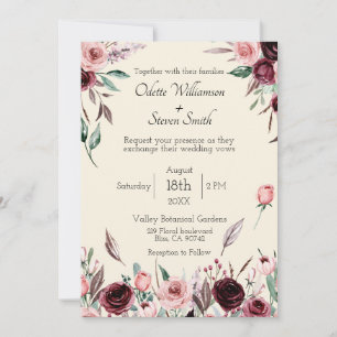 Klassieke Crème en Bourgondische Bloemen Rustieke Kaart