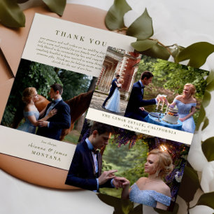 Klassieke Crème Olijfgroen Fotocollage Wedding Bedankkaart