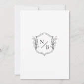 Klassieke Crest Zwart Witte Monogram Bruiloft Kaart (Achterkant)
